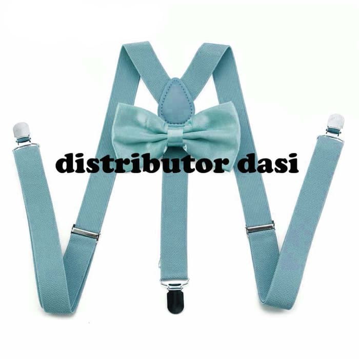 suspender bretel capit 3 set dasi kupu kupu biru muda dusty blue