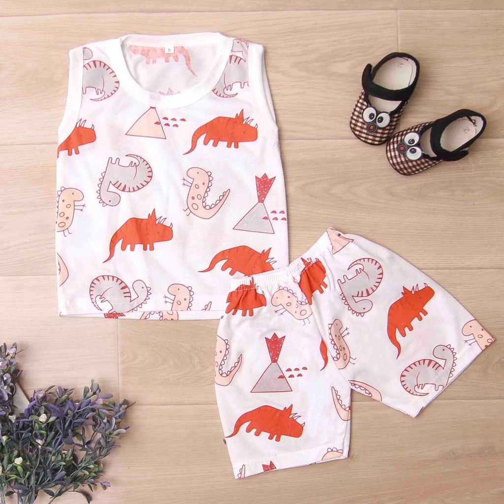 Jikialiang - SETELAN SINGLET ANAK  LAKI LAKI USIA 1-3 TAHUN ELLONIA GAMBAR TAY DAN T-REX