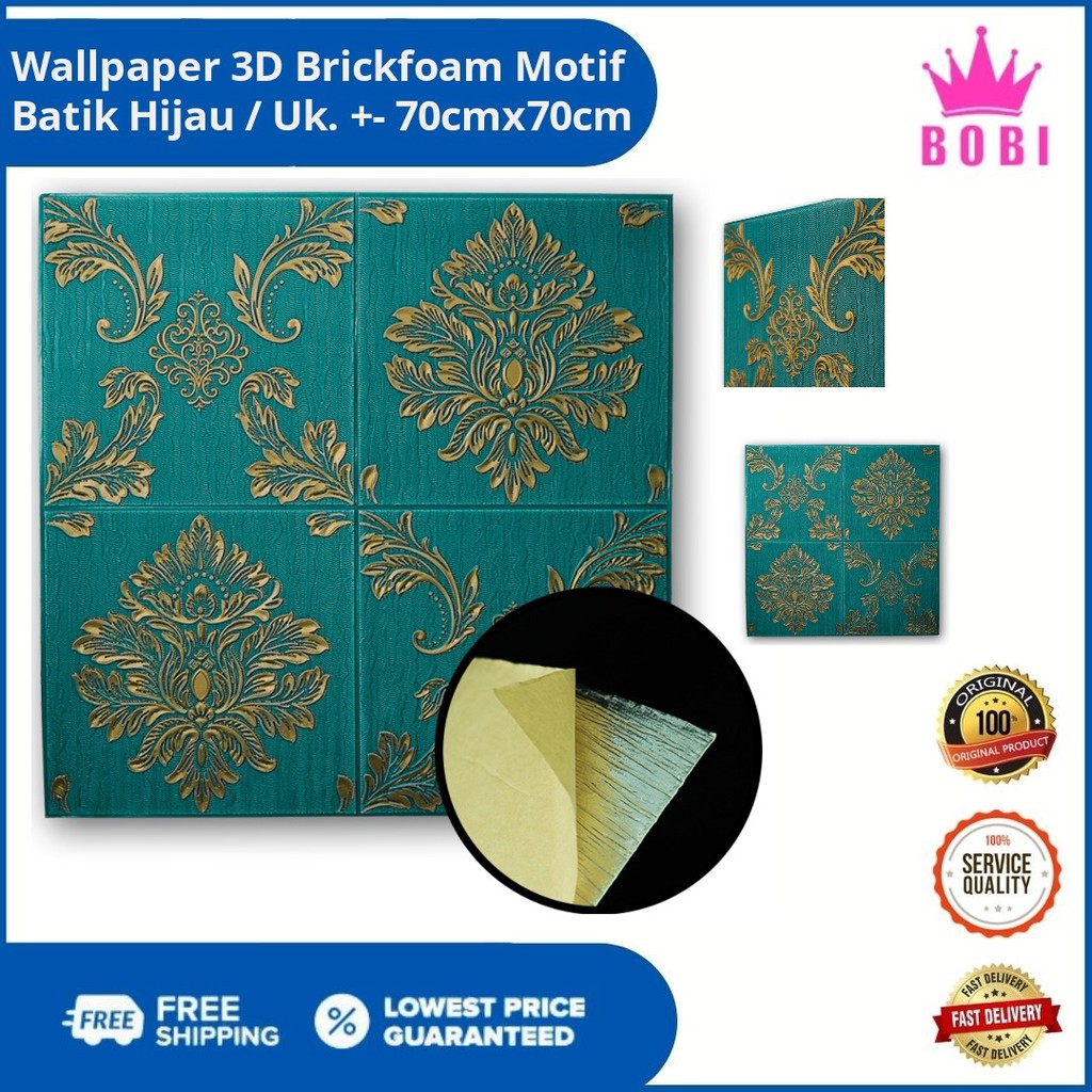 Wallpaper 3D Brickfoam Batik Hijau Kode 1014 - Ukuran 70x70cm