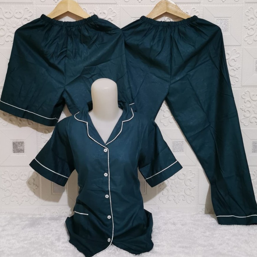 ISANNY PIYAMA SET 3IN1 SIZE.XL/PIYAMA SATIN EMBOS 3 IN 1/WARNA TERBANYAK/READY STOK/REAL PICT-DASTY BLUE