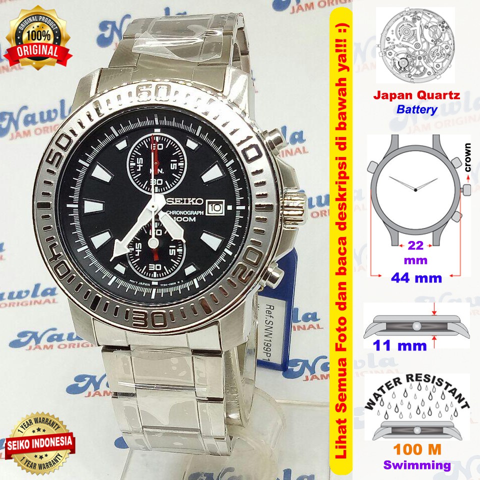 Seiko Marine Sports SNN199P1 Quartz Chrono Black Dial | Jam Pria SNN199