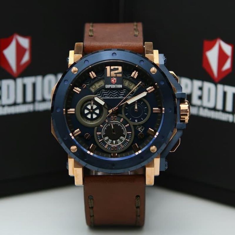 Jam Tangan Expedition E 6402 Pria / E6402 MC Blue / Rose Gold Original