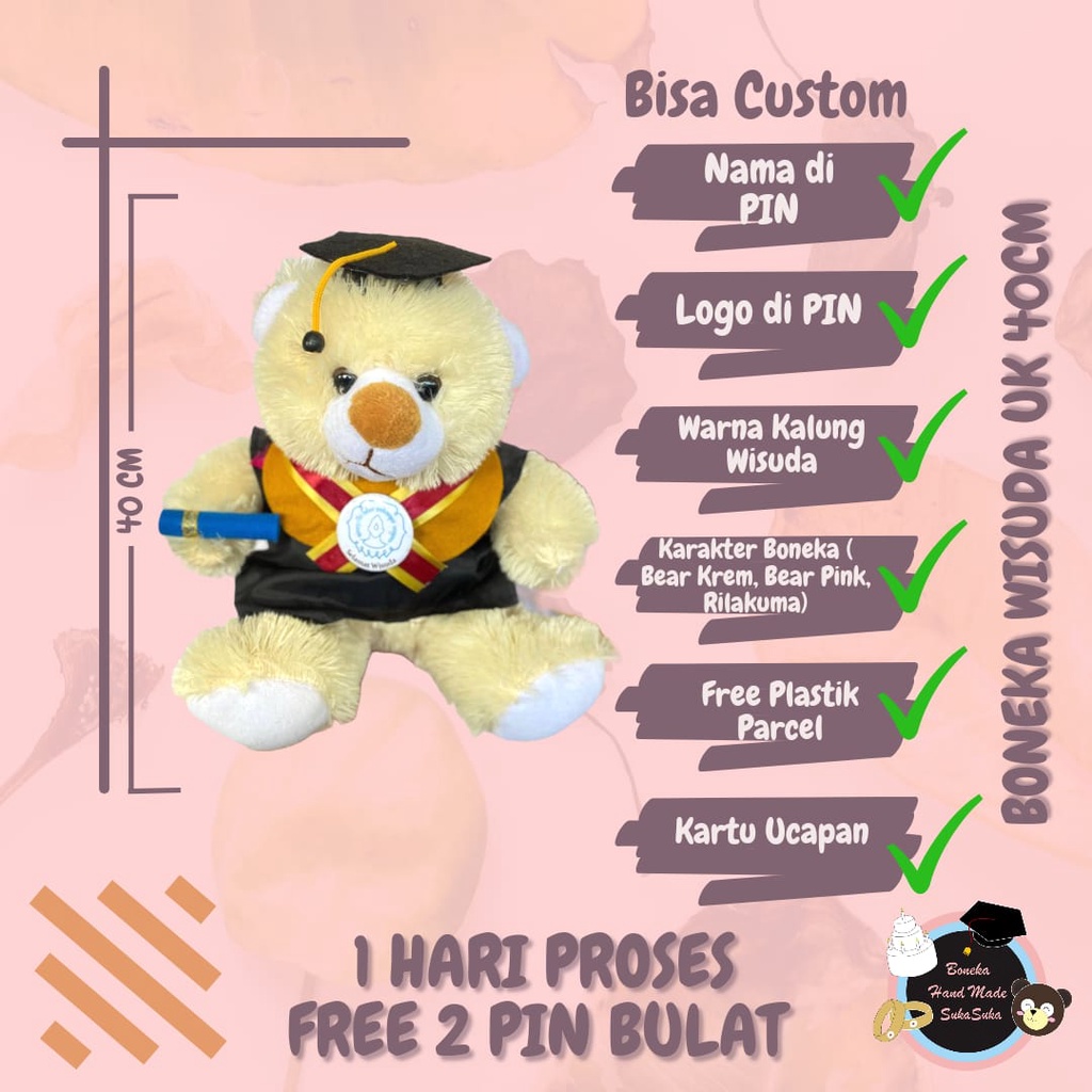 Jual Boneka Wisuda Jumbo 40cm Hadiah Wisuda Teddy Bear Murah Proses