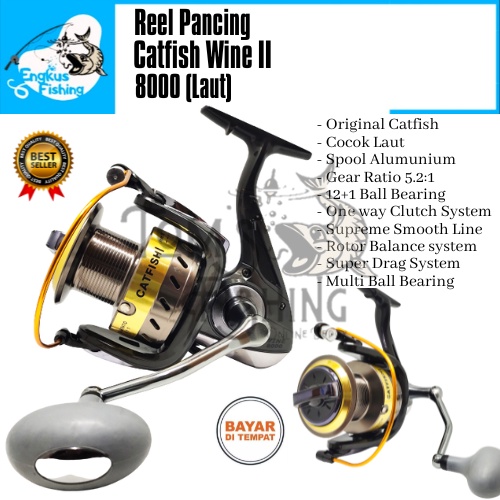 Reel Pancing Catfish Wine II 8000 Laut (12+1Bearing) One Way Murah - Engkus Fishing