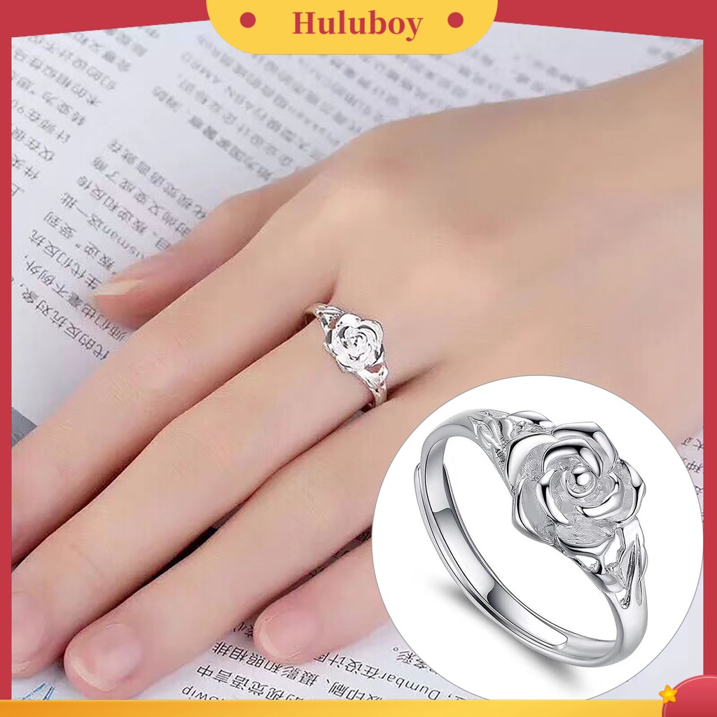 Hu Hu Hu Hu Hu Alat Bantu Pasang Kacamata♡ Cincin Tunangan Desain Bunga Mawar Hollow Bahan Tembaga Warna Silver Gaya Retro Untuk Wanita