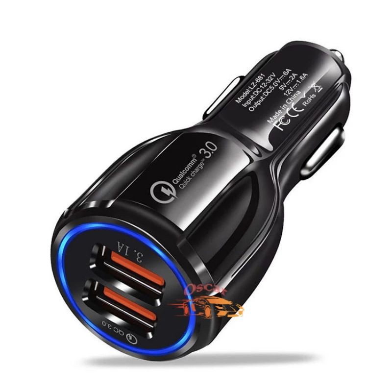 Car Charger Colokan Mobil 2 Ports QC3.0 3.1A  Qualcomm Black White