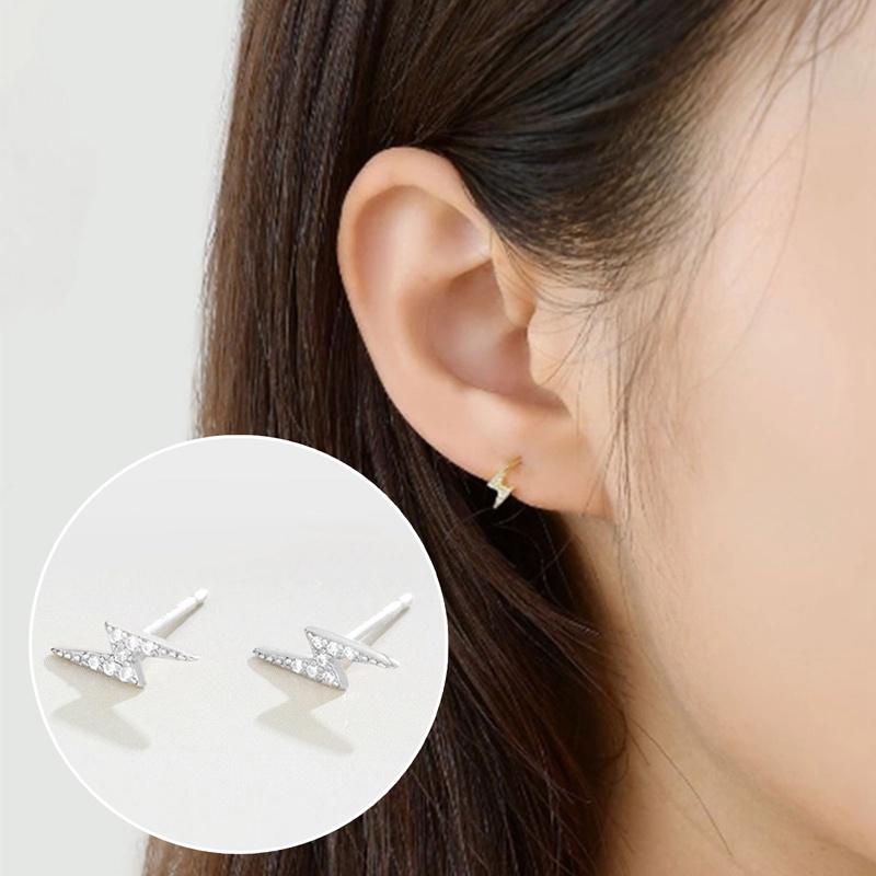 Anting Stud 925 Sterling Silver Hias Kristal Petir Untuk Wanita