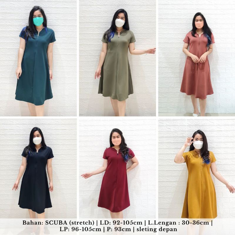 dress busui freiendly scuba v neck resleting depan  fag 3021 SNOWBALL VEE DRESS