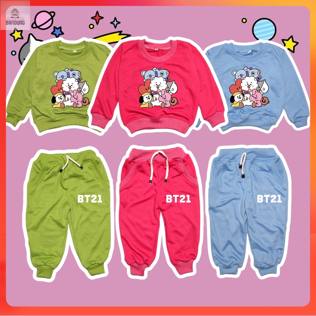 Brs Kids - Setelan Anak Joger BT21 BTS - Set Sweater & Joger Anak BT21