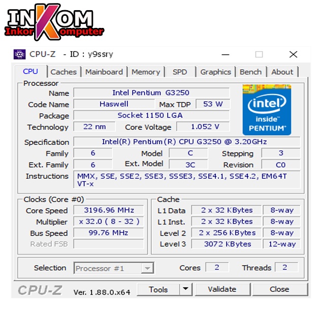 Intel Pentium Processor G3250 Socket LGA 1150 DAN FAN INTEL