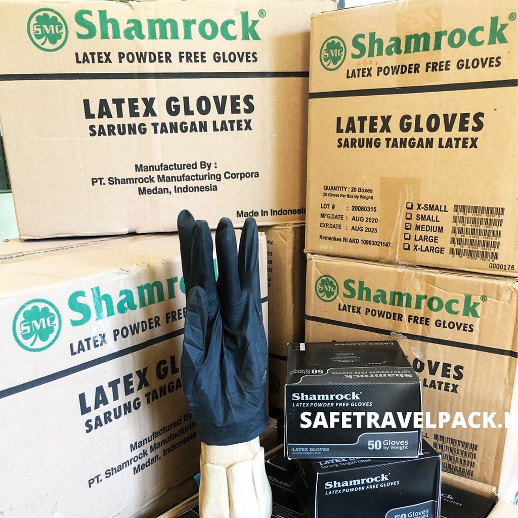 Shamrock Non Powder Latex Gloves - Sarung Tangan Latex - Hitam- L