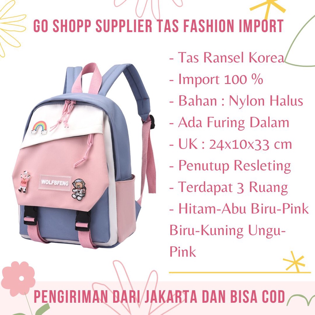 Tas Ransel Wanita Import Kombinasi Warna - Tas Sekolah Anak Terbaru - Tas Sekolah Wanita Laki Laki Korea Style - Tas Backpack Wanita Import Kekinian [BK21]