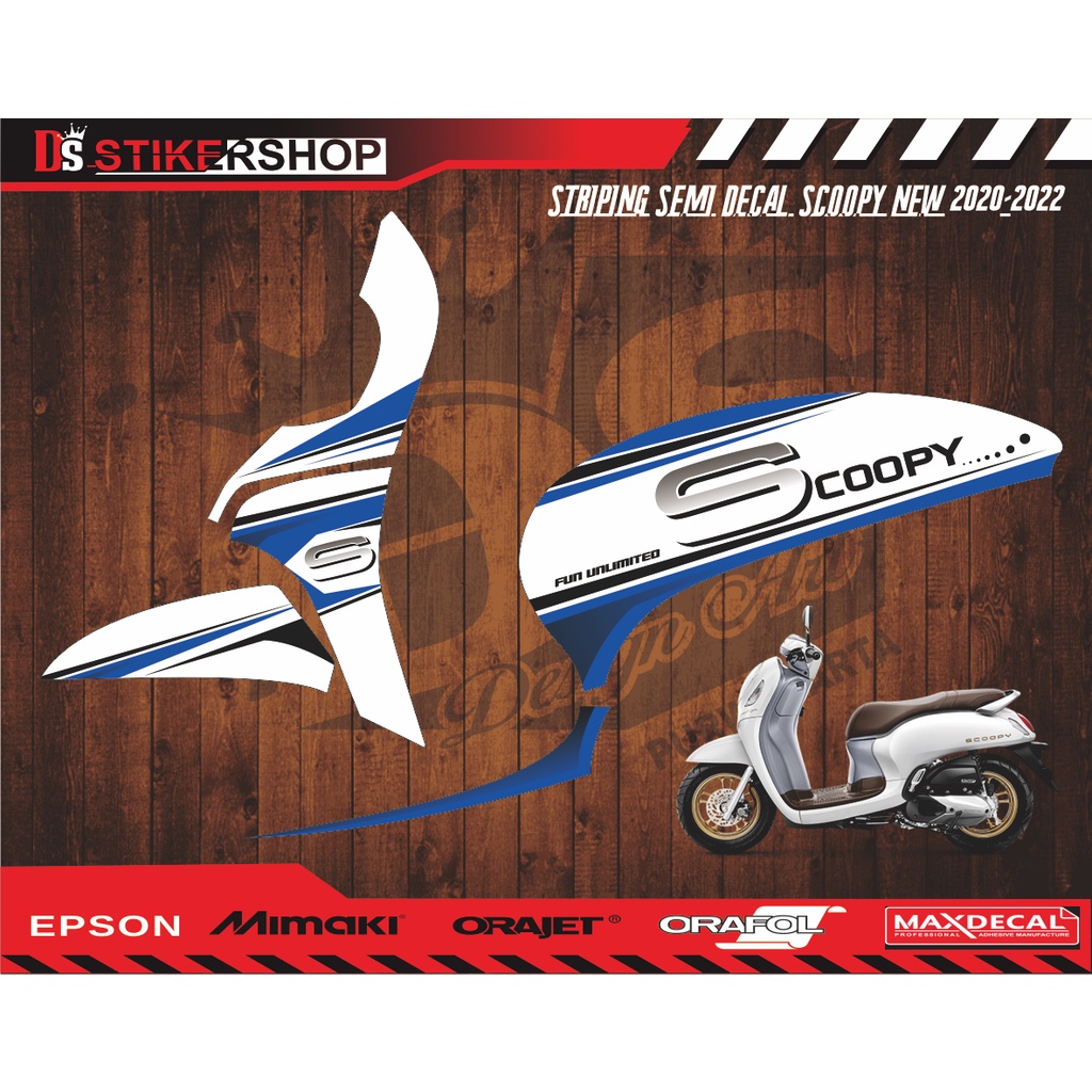 striping honda scoopy new 2020-2021 variasi.striping semi decal scoopy warna putih biru tua