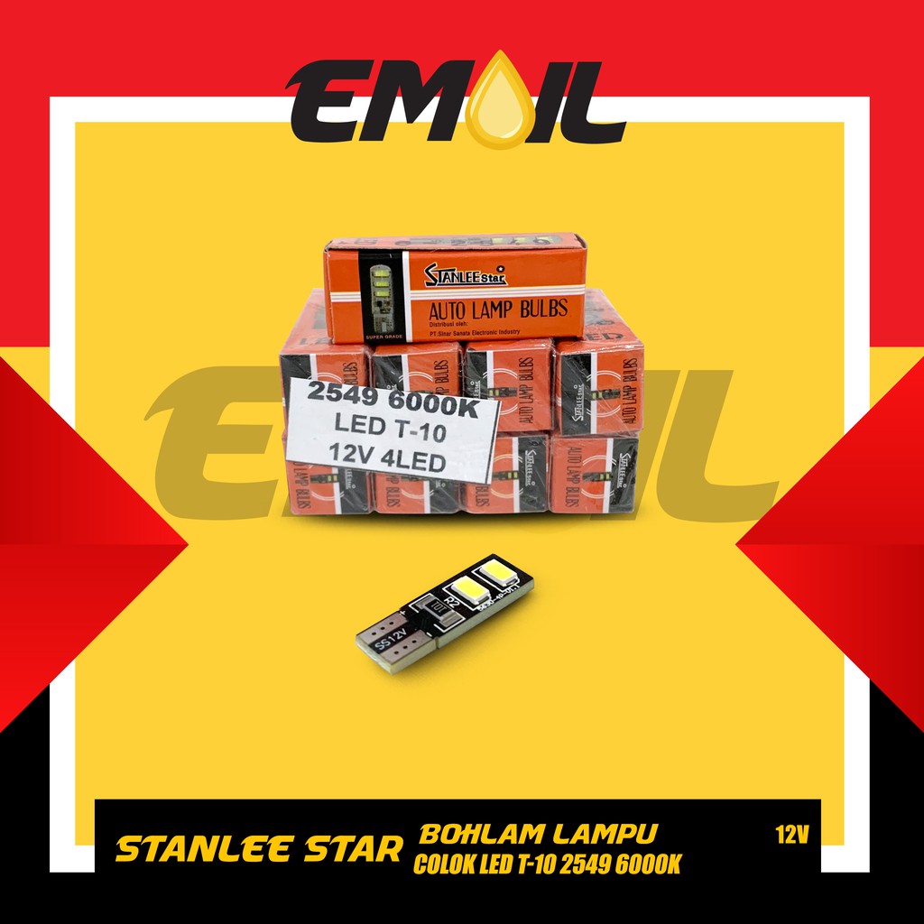 Bohlam lampu colok LED T10 12V 4LED 2549 6000K Stanlee Star