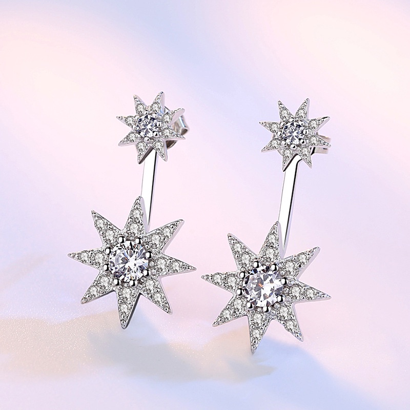 Anting Perak 925 Wanita Bintang Delapan Tipe Gantungan Belakang Fashion Perhiasan/Subang Telinga anting perempuan