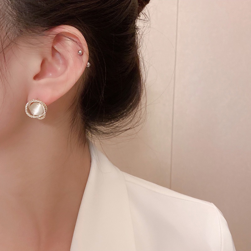 Anting Tusuk Bahan 925 silver Desain Geometri Hias Berlian Opal Gaya Mewah Untuk Wanita