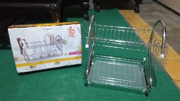 Rak Piring Stainless Minimalis 2 Susun Tingkat Peralatan Dapur Anti Karat