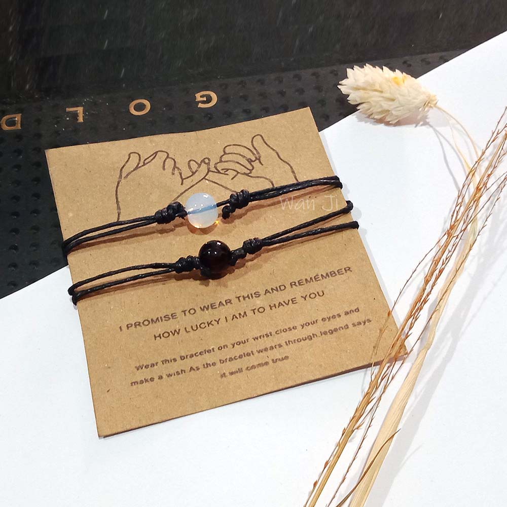 Gelang Couple Persahabatan Batu Alam Monochrome Hitam Putih Tali Kulit
