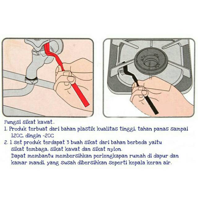 ST-305 Sikat Kawat Tembaga Nylon Pembersih Kompor Serbaguna Wire Brush Isi 3 Pcs