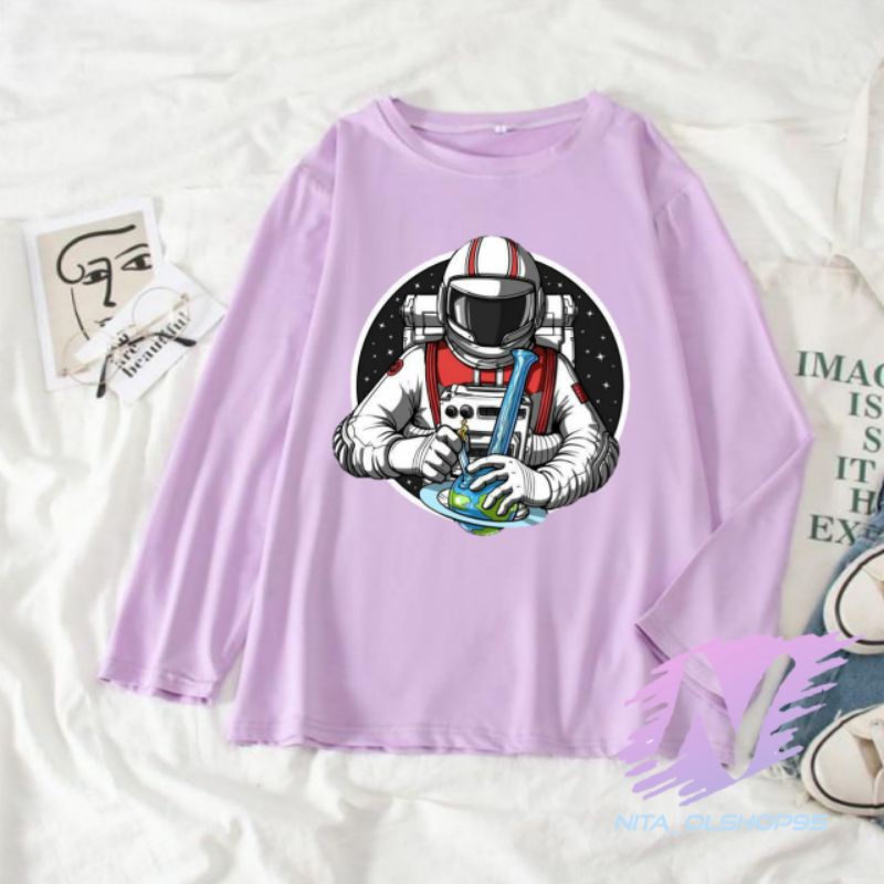 kaos astronot kartun animasi kaos anak lengan panjang astronot