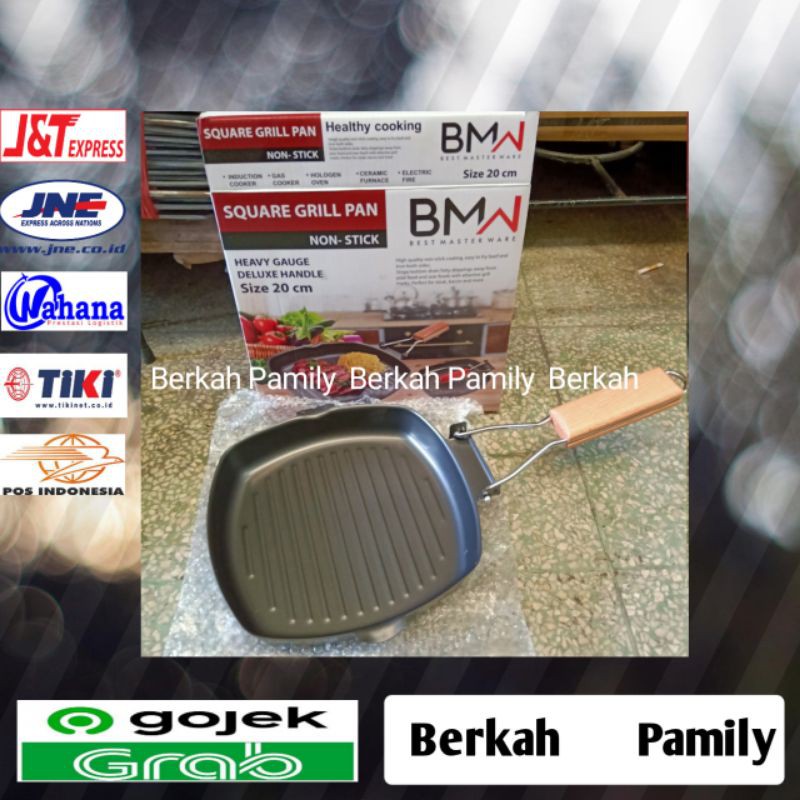 Square Grill Pan Besar 22cm Panggangan Ikan Daging Teflon Gagang