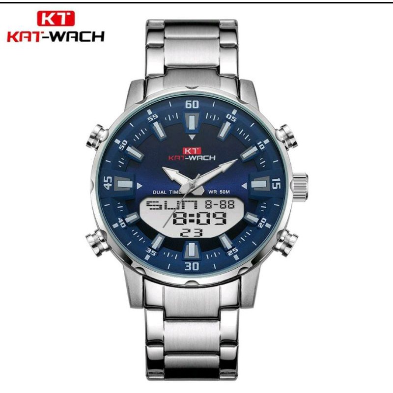 TRENDINGGGGG_0KAT-WACH_KT1815 Jam Tangan Pria Digital Analog Stainless Steel_Luminous