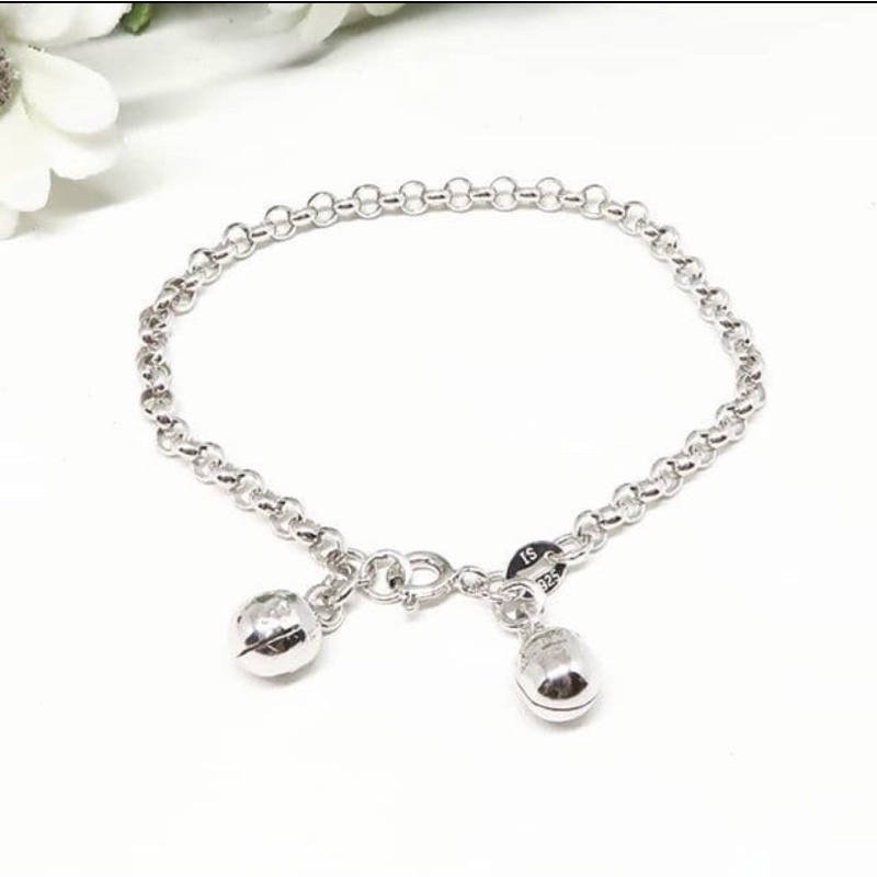 J BCGA0353 GELANG TANGAN / KAKI ANAK BAYI BALITA 2 LONCENG PERAK SILVER 925 LAPIS EMAS ASLI ORIGINAL