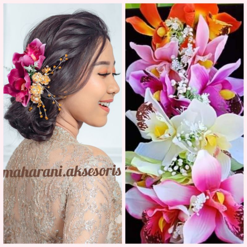 Semanggi Anggrek Katalia / semanggi sanggul bali / semanggi bunga palsu / hiasan rambut tulip / sema