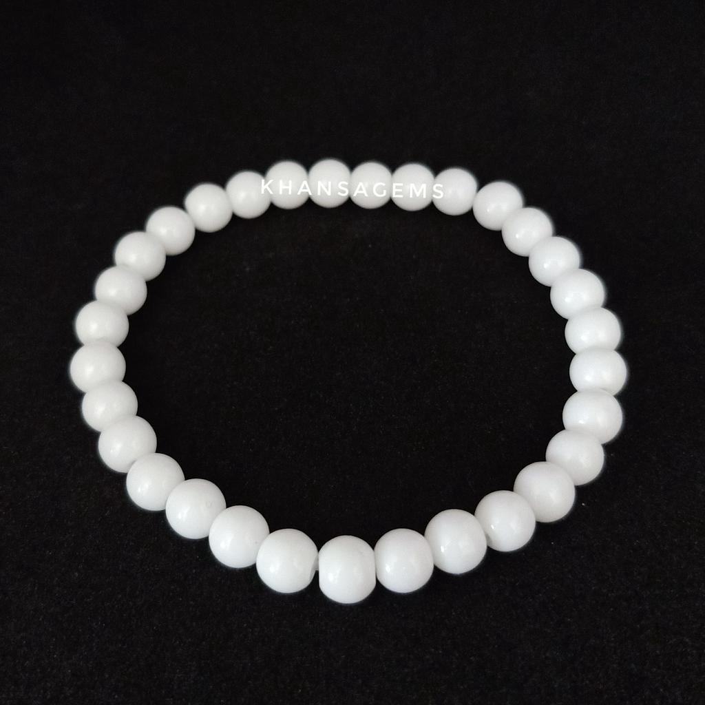 Gelang Tasbih Batu Giok Putih Dim 6 Mm Model Tali elastis