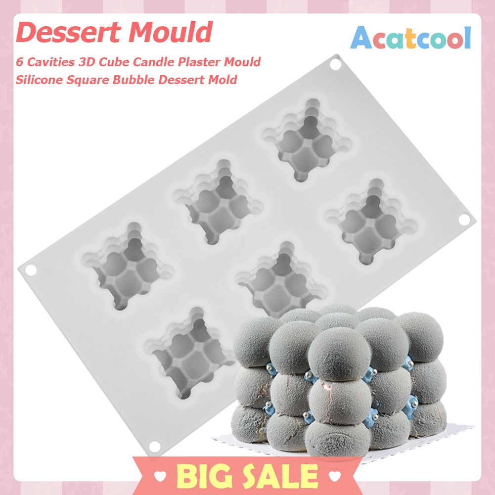 6 Cavities 3D Cube Candle Plaster Mould Silicone Square Bubble Dessert Mold