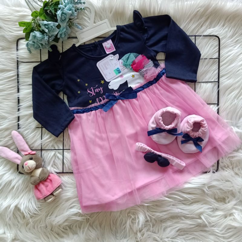 GAMIS QUEEN SET 4IN1 UNICORN DRESS ANAK 0-1 TAHUN/ BAJU MUSLIM ANAK GAMIS TUTU SET BANDO SEPATU UNICORN / GAMIS ANAK PEREMPUAN PREMIUM PINK TUTU GAMIS TUTU PRINCESS MAHKOTA