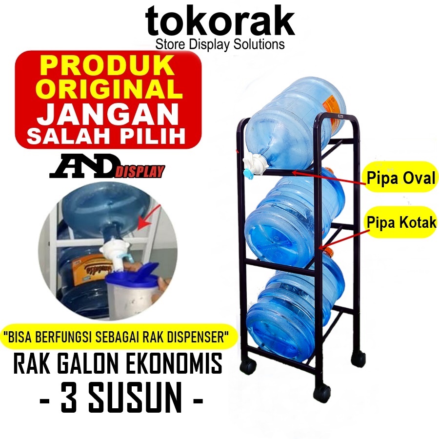 RAK GALON AIR 3 SUSUN HITAM BERODA EKONOMIS MURAH