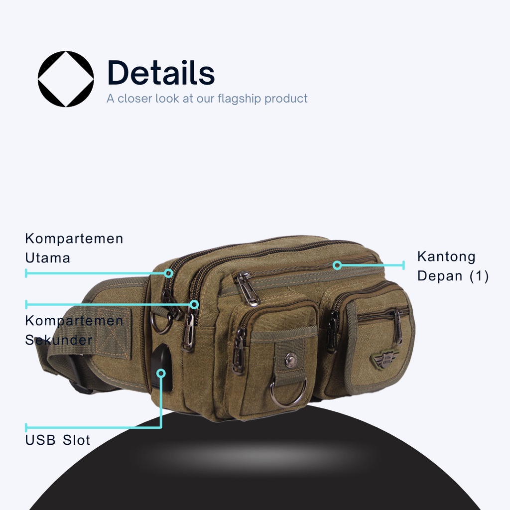 Tas Pinggang Kanvas Denim Pria 2in1 Waistbag - Slingbag POLO HUMMER