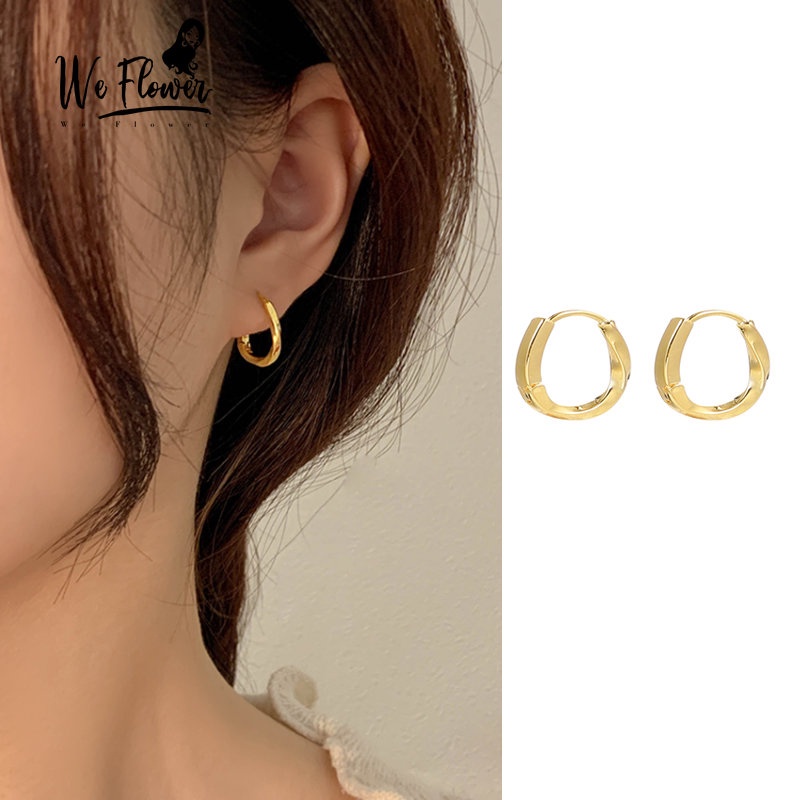 We Flower Anting Bulat Geometris Lapis Emas 14K Gaya Elegan Untuk Wanita