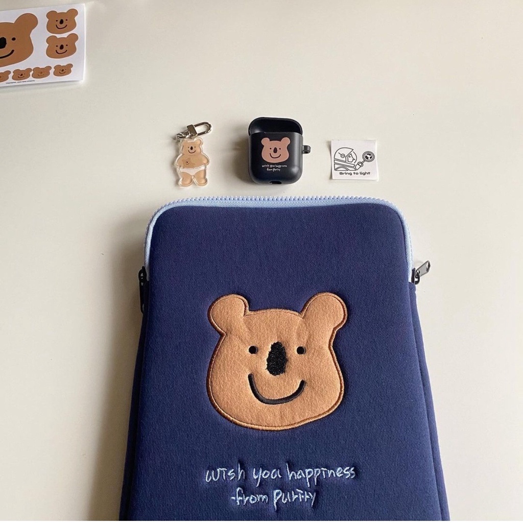 Sleeve Pouch Sarung Tas Bag Case Ipad Tab Tablet Macbook Air Pro Laptop Asus Acer Lenovo HP Huawei 11 12 13 14 15 inch Motif Gambar Koala Bear Beruang Warna Biru Navy Lucu Cute Murah Korean Model