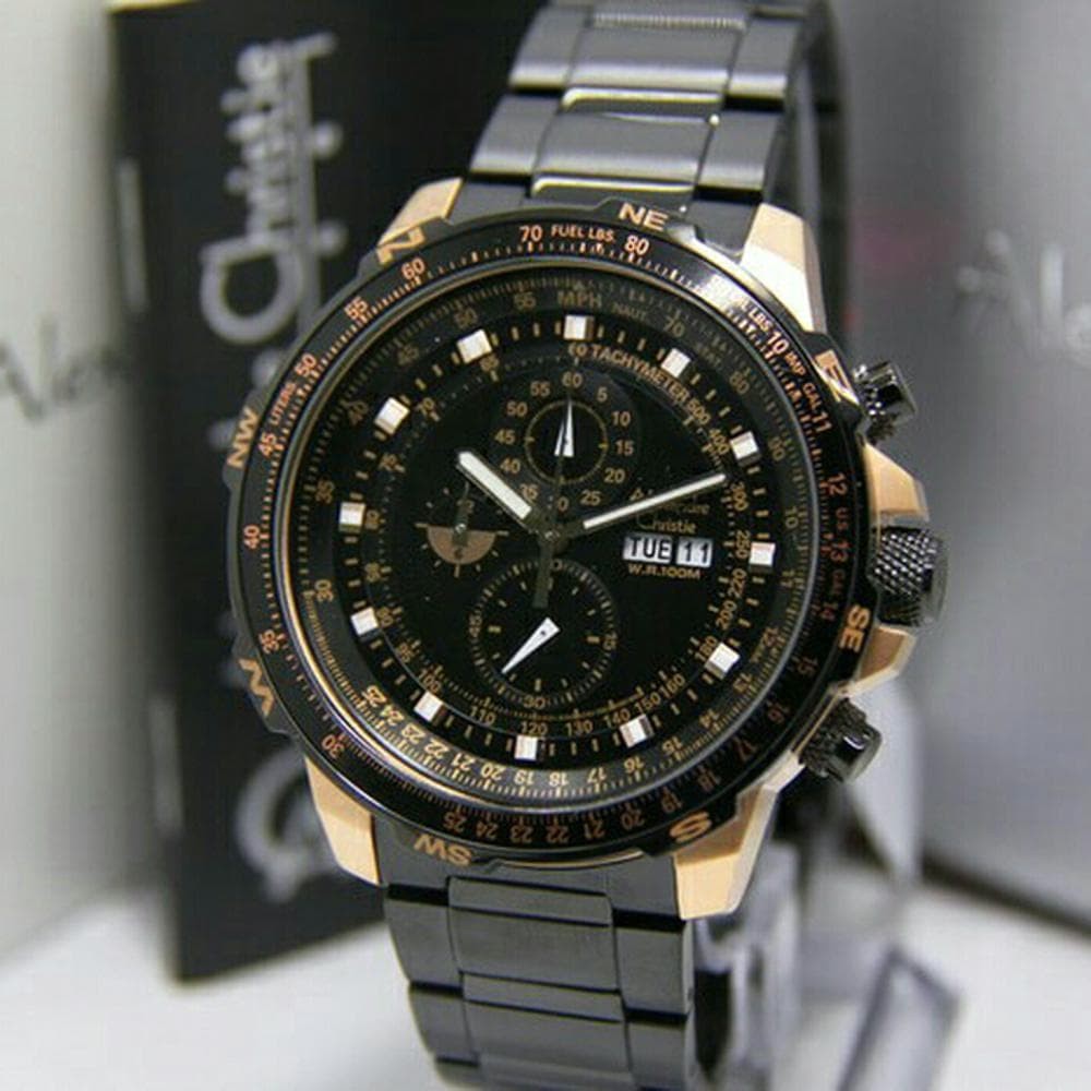 ORIGINAL JAM TANGAN ALEXANDRE CHRISTIE AC 6476 PRIA ROSEGOLD BLACK ORIGINAL