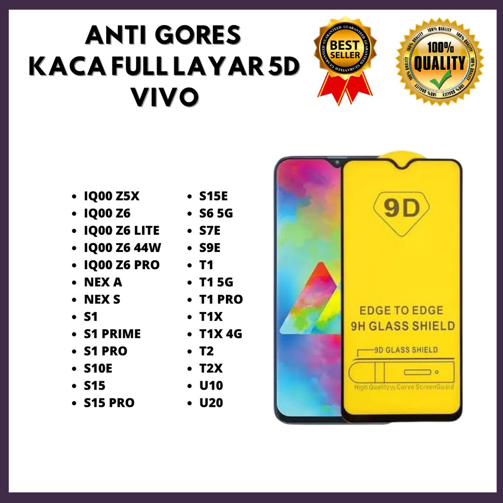 TEMPERED GLASS 5D - VIVO IQ00 Z5X-IQ00 Z6-IQ00 Z6 LITE-IQ00 Z6 44W-IQ00 Z6 PRO-NEX A-NEX S-S1-S1 PRIME-S1 PRO-S10E-S15-S15 PRO-S15E-S6 5G-S7E-S9E-T1-T1 5G-T1 PRO-T1X-T1X 4G-T2-T2X-U10-U20 (HOKKY ACC)