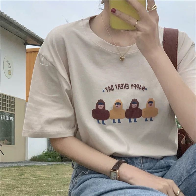 [littlecrab] Kaos Oversize Peanut Happy Every Day T-shirt Berkualitas Four Peanuts Cute Kaos Kacang Lucu Korean Style