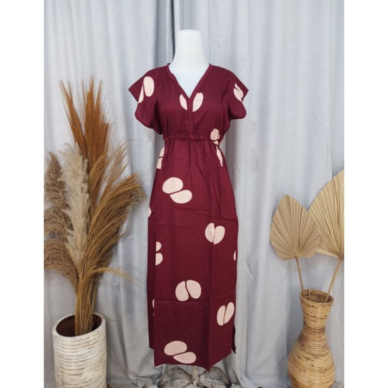Daster Manohara Dress Manohara All Size Fit to XL Rayon Dress Bali Motif Tiedye Kopi Coffe Motif-Kopi maroon