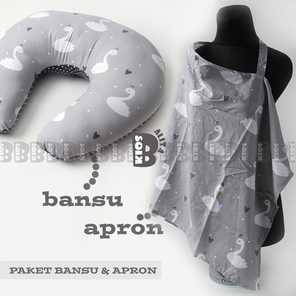 paket bantal menyusui dan apron cover menyusui / Bantal Menyusui - Nursing Pillow - Bantal alas menyusui-gray swan