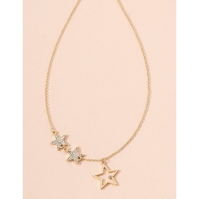 LRC Kalung Fashion Golden Diamond Star Alloy Pendant Necklace P94816