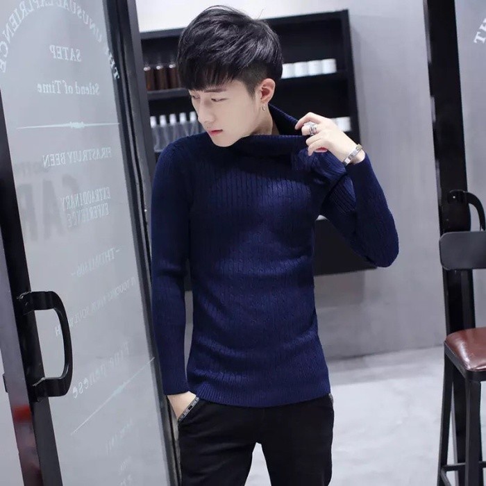 Sweater turtleneck pria rajut Winter Pullover men