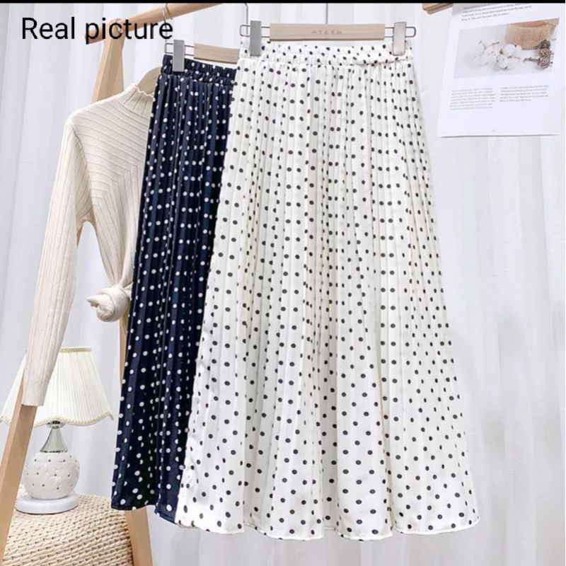 ROK PLISKET MOTIF POLKADOT (BAHAN WOOLPEACH)