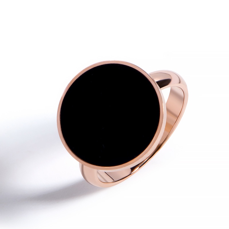 COD❤1 Pcs Cincin Titanium Premium Lapis Emas 18K Bentuk Bulat Bahan Warna Hitam Bulgar