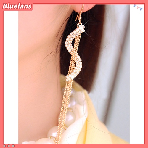 Bluelans Anting Kait Gantung Panjang Bentuk S Hias Berlian Imitasi Untuk Wanita