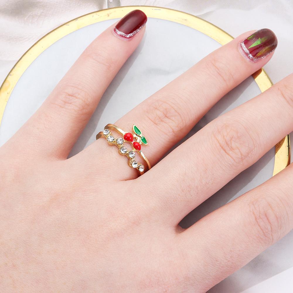 Preva Strawberry Cincin Kepribadian Cincin Kepribadian Pesta Aksesoris Perhiasan Hadiah Terbuka