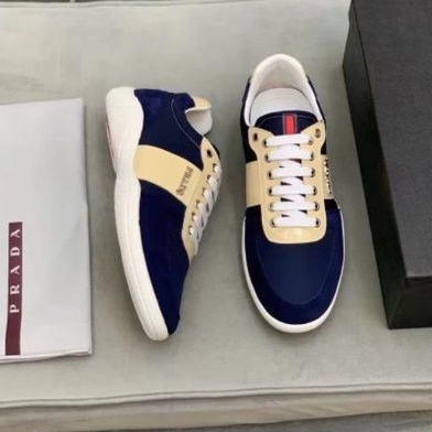 SEPATU LV sneaker pria mirror quality navy blue type pr4da shoes men run away cowok kets new Brand P1SHOES top