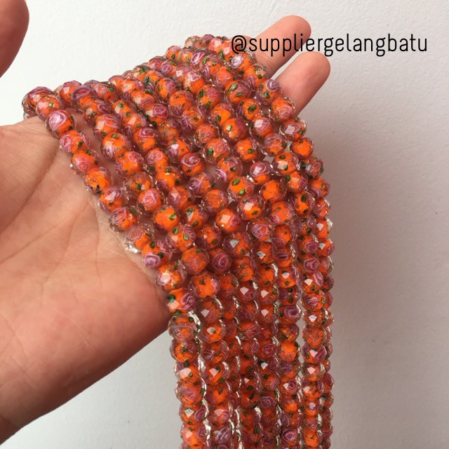 Lampwork Crystal Murano 12x10mm bahan kristal ceko mawar orange oren beads bahan craft aksesoris