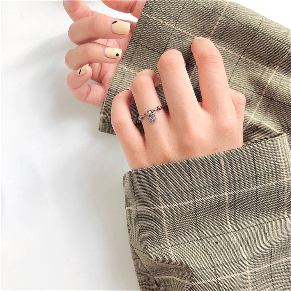 【COD Tangding】Retro Punk Heart Shape Pendant Rings Korea New Fashion Accessory