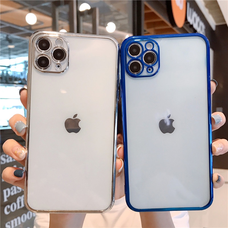 Soft Case Silikon Transparan Frame Plating Kotak Cover iPhone 13 13 Pro 13 Pro Max